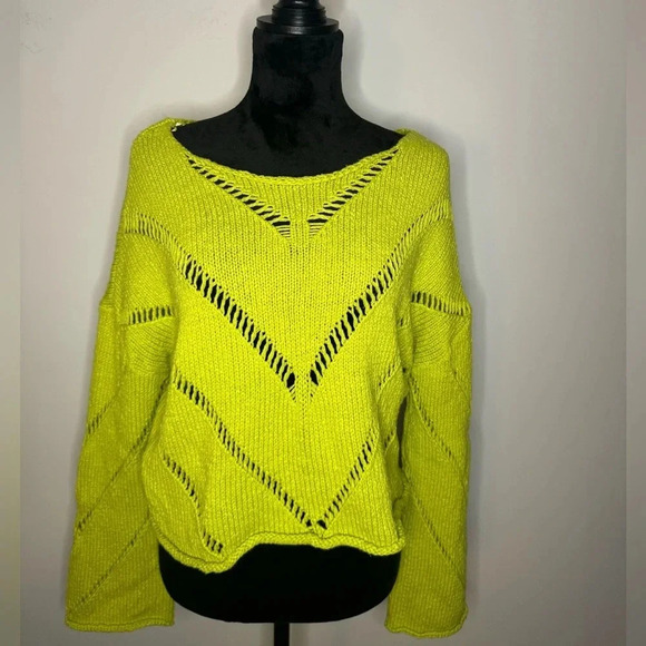 100% Cotton Boho Avocado Green Knit Sweater ⭑ Size M - Picture 2 of 14